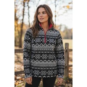 Lands End Women's Fleece Snowflake 1/4 Zip Pullover Top Size L 14‎ 16